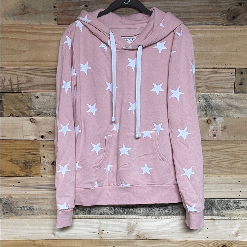 Reflex size Large Soft Light Pink with White Stars Pullover Hoodie with Pocket